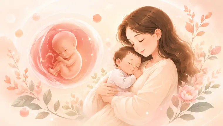 母亲、婴儿与胎儿发育插画